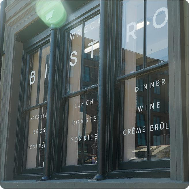 Sliding sash windows made and fitted by Preferred Joinery on a bistro in Liverpool.
