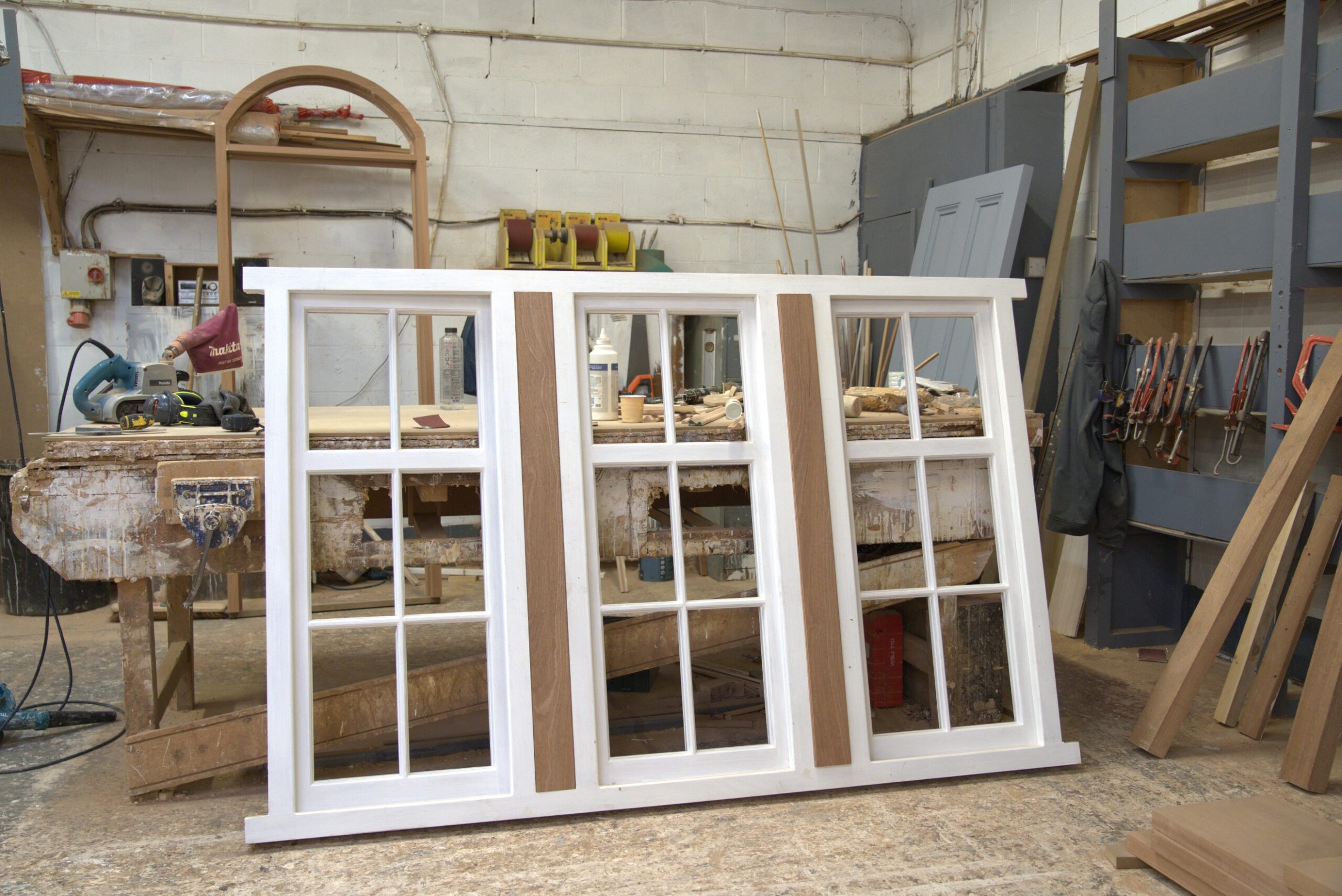An image of the timber casement window frame made by Preferred Joinery before it is finished and fitted.